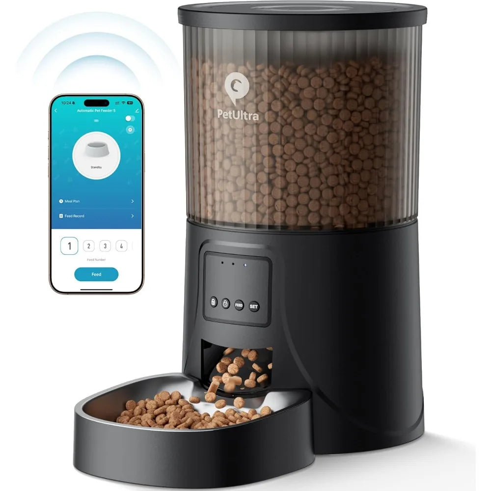 Automatic Cat Feeder WiFi- 5Ghz Cat Food Dispenser with APP Remote Control- Auto Pet Feeder for Small Dog Indoor- Easy to Set Up