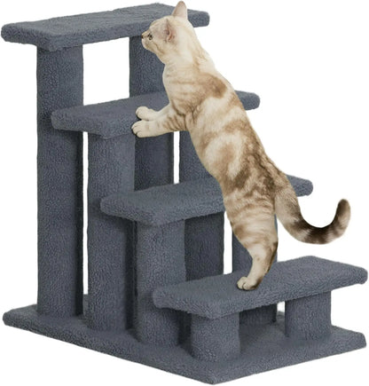 25" 4-Step Multi-Level Carpeted Cat Scratching Post Pet Stairs - Gray
