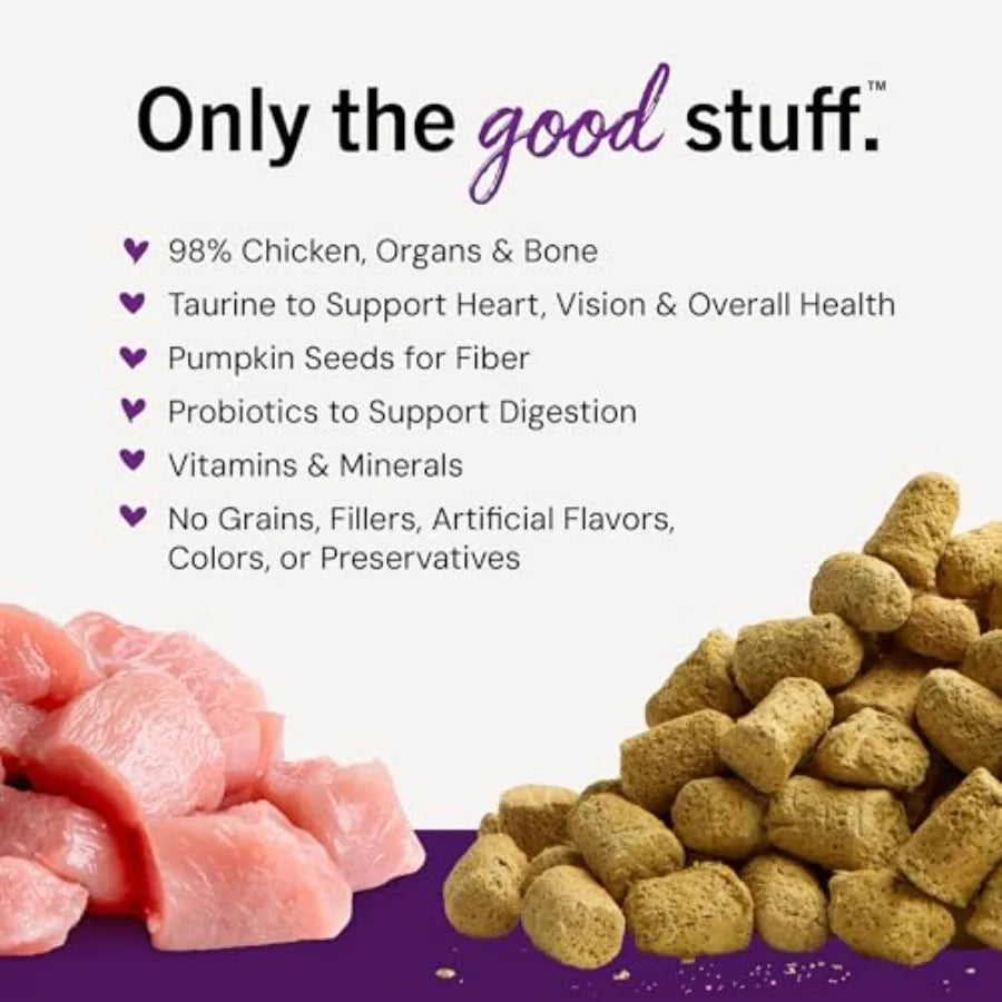 Freeze-Dried Raw Cat Dinner Morsels - Premium Chicken Recipe with 98% Cage-Free Meat and Organs - Natural Grain-Free Cat and Ki