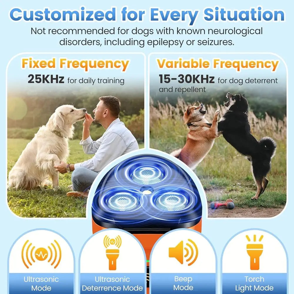 Advanced 3X Bark Control Device for Dogs - Indoor/Outdoor Training Aid with Flashlight