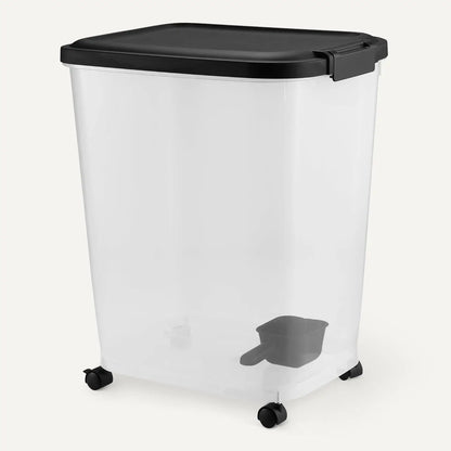 Pet Food Storage Container with Rolling Wheels, BPA-Free, Detachable Scoop, 50lbs Capacity for Dog or Cat Kibble