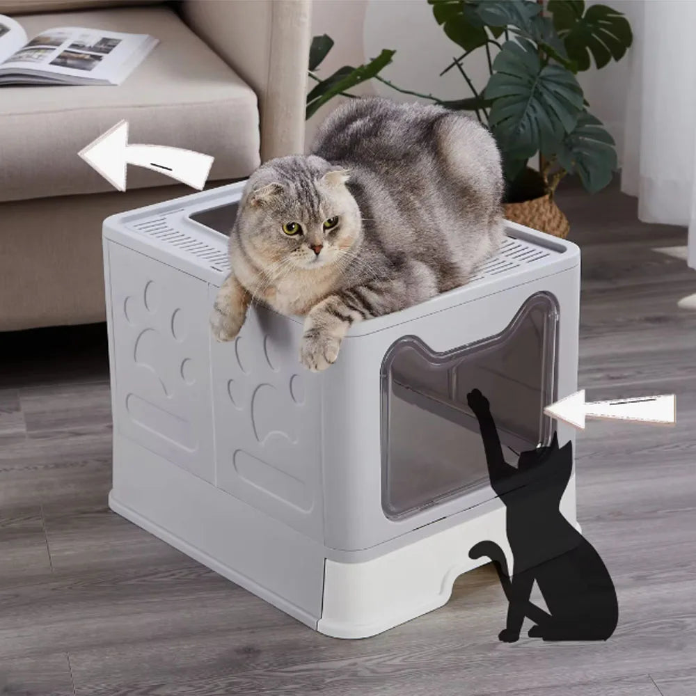 Convenient Foldable Litter Box: Drawer Design with Scooper for Easy Cat Waste Management