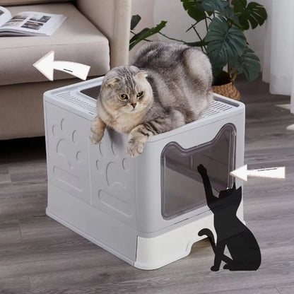 Convenient Foldable Litter Box: Drawer Design with Scooper for Easy Cat Waste Management