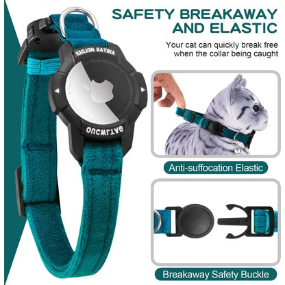 Luminous AirTag Cat Collar Breakaway GPS Cat Collar with Apple Air Tag Holder Cat Tracker Collars with Safety Elastic Band for