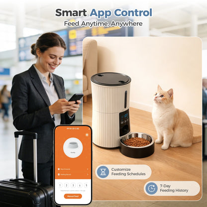 4L Automatic Cat Feeder WiFi Timed Cat Food Dispenser with APP Control Dual Power Supply Indoor Programmable Pet Feeder