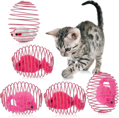 5 cat spring balls, stretchable spring toys, interactive rolling balls, colorful and interesting coil springs