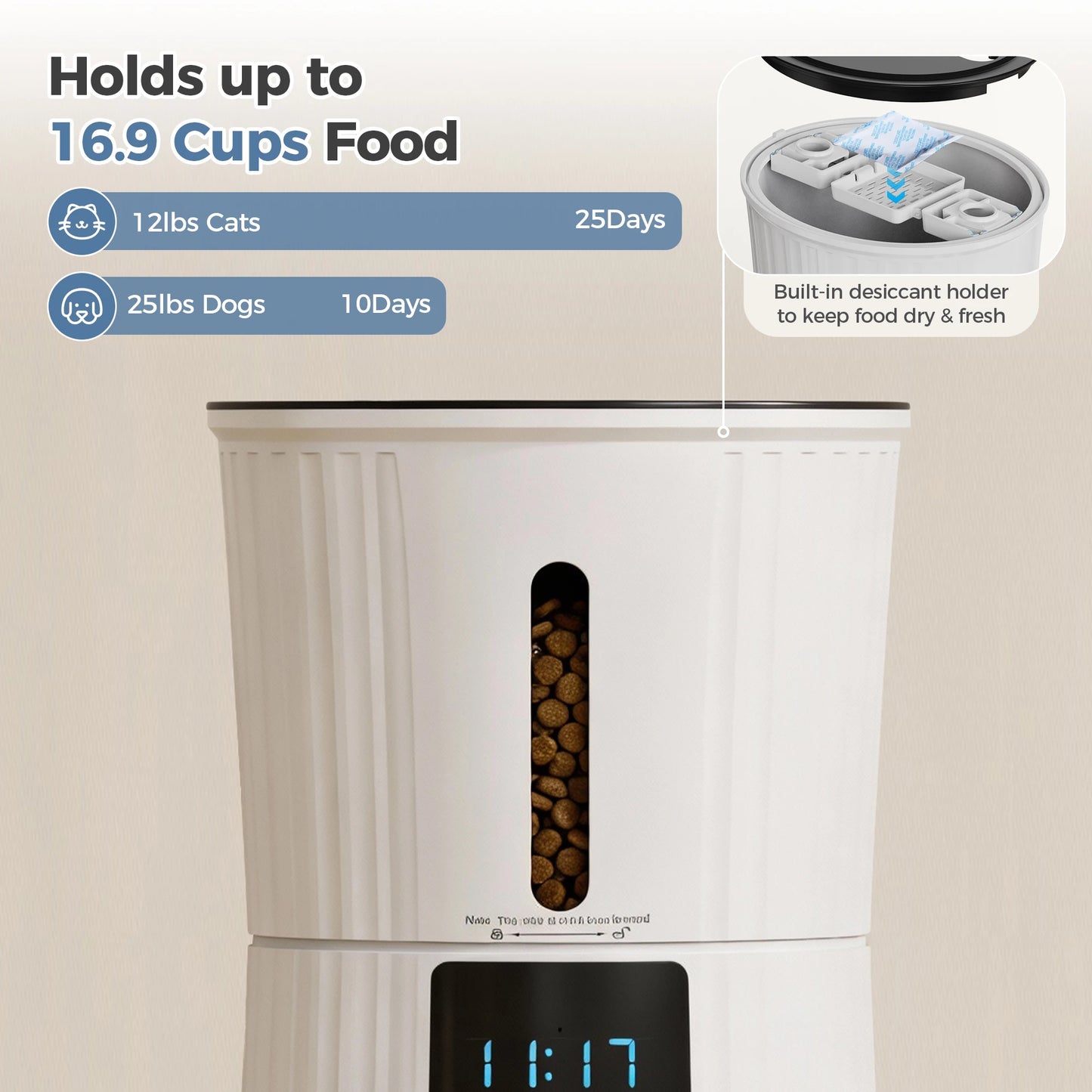 4L Automatic Cat Feeder WiFi Timed Cat Food Dispenser with APP Control Dual Power Supply Indoor Programmable Pet Feeder