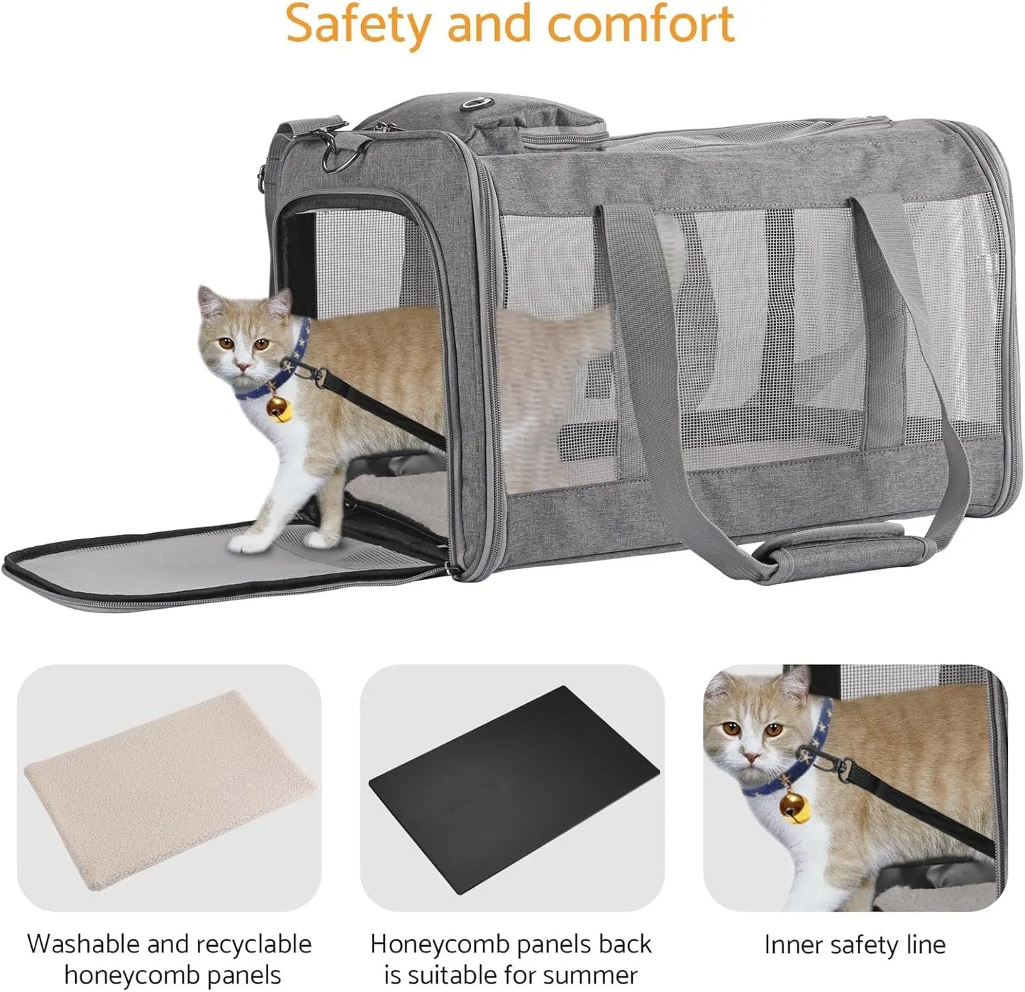 Airline Approved Pet Carrier for Cats Dogs Soft Travel Bag with Breathable Honeycomb Board,Removable Support Board for Vet