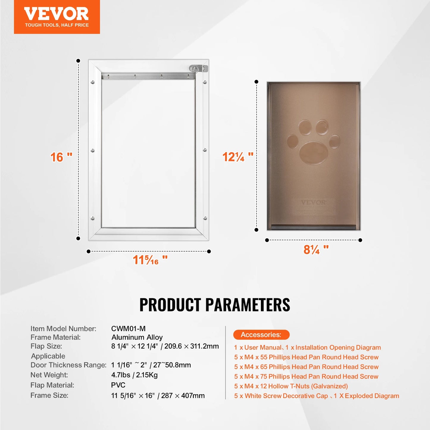 VEVOR Pet Door Aluminum Frame with Lock and Flap System Weatherproof Doggy Door Easy to Install in Interior or Exterior Doors