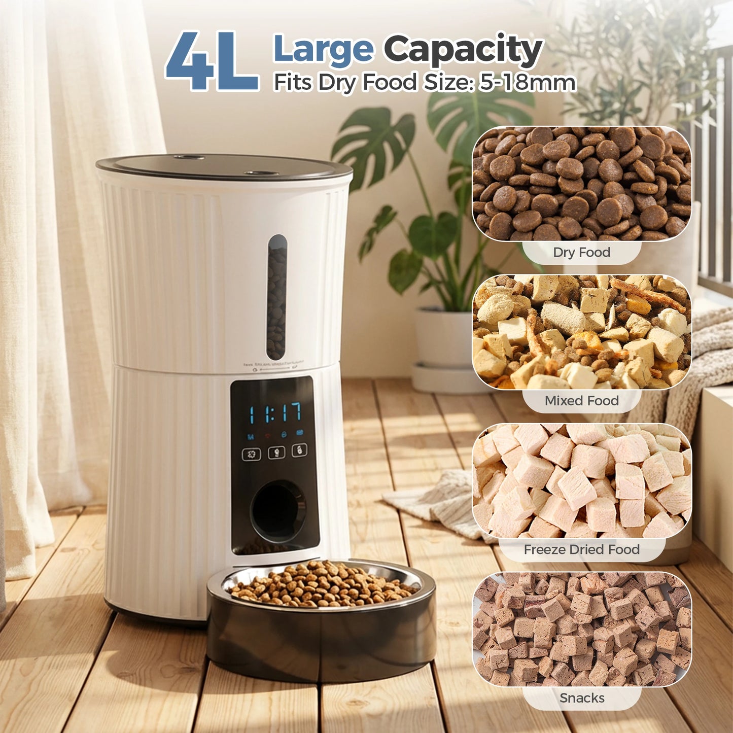4L Automatic Cat Feeder WiFi Timed Cat Food Dispenser with APP Control Dual Power Supply Indoor Programmable Pet Feeder