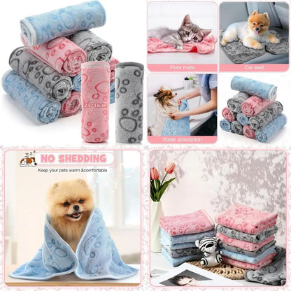 12 Pieces Pet Blanket Soft Fleece Dog Fluffy Doggie Warm Felt Throw Spring Cute Paw Print Puppy Kitten Sleep Mat Bed Covers for