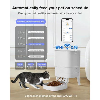 Automatic cat Feeder and Water Fountain,4L WiFi Dry Auto Pet Food and 2.2L Water Dispenser Set,Small Timed Self Feed Smart APP F