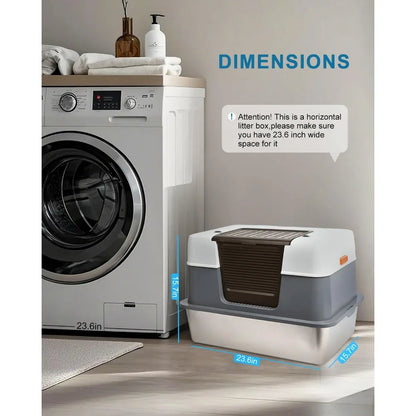 Cat Litter Box Enclosed with Lid, Covered Metal Kitty Litter Box with Litter Mat and Odor Reduction Pack(2kg)