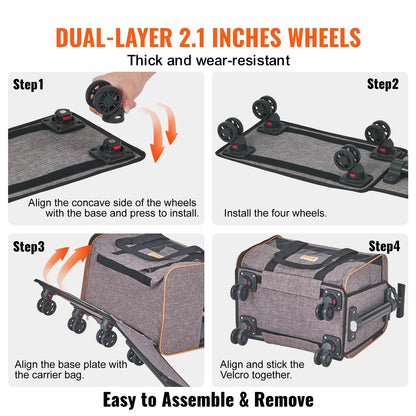Cat Carrier With Wheels, Airline Approved Rolling Pet Carrier With Telescopic Handle And Shoulder Strap