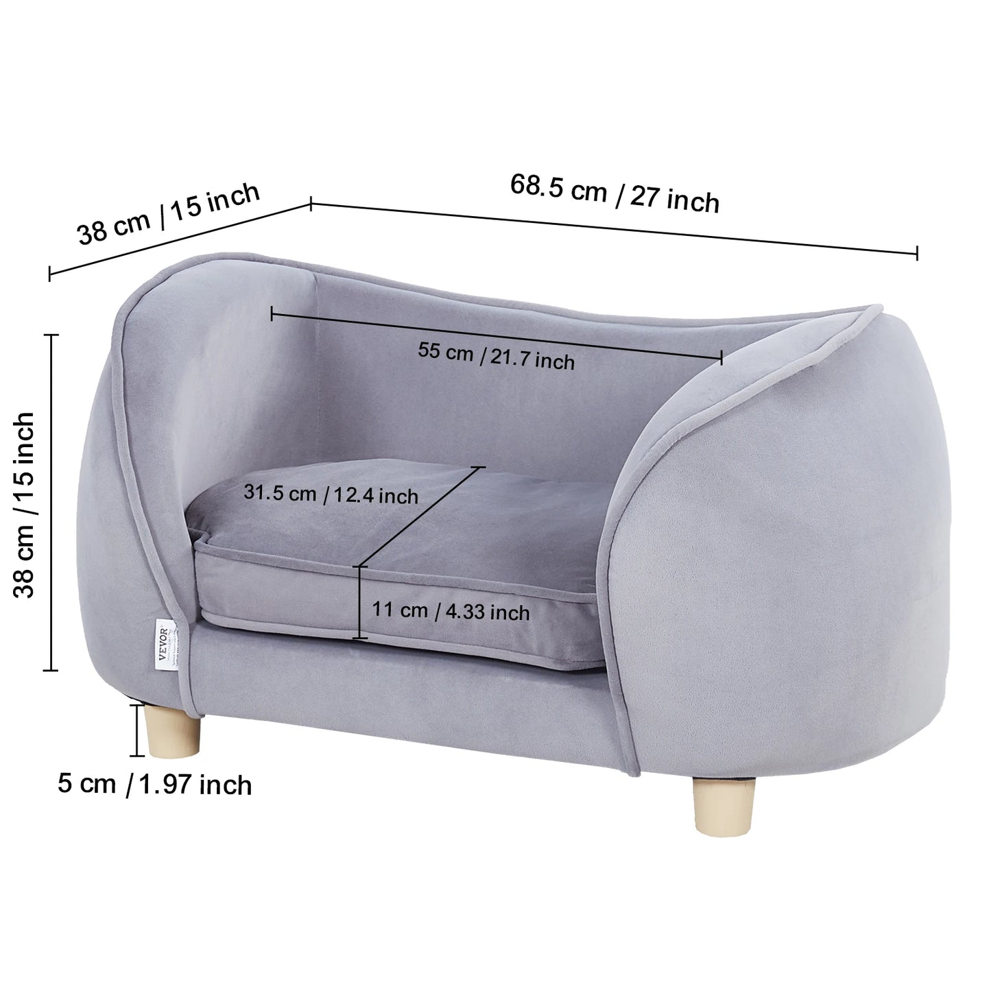 VEVOR Pet Sofa Dog Couch for Medium-Sized Dogs and Cats Soft Velvety Dog Sofa Bed for Living Room Bedroom Pet Store or Clinic