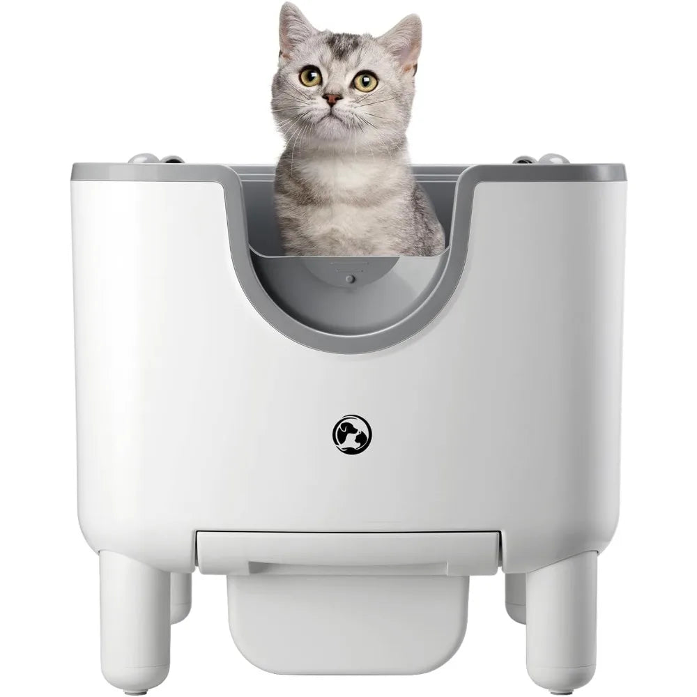 F6 Self-Cleaning Litter Box - Open-Top Automatic Cat Litter Box with Odor Control, Safety Features, and Easy Maintenance