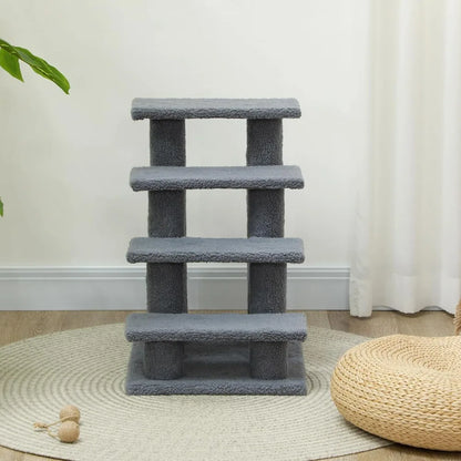 25" 4-Step Multi-Level Carpeted Cat Scratching Post Pet Stairs - Gray