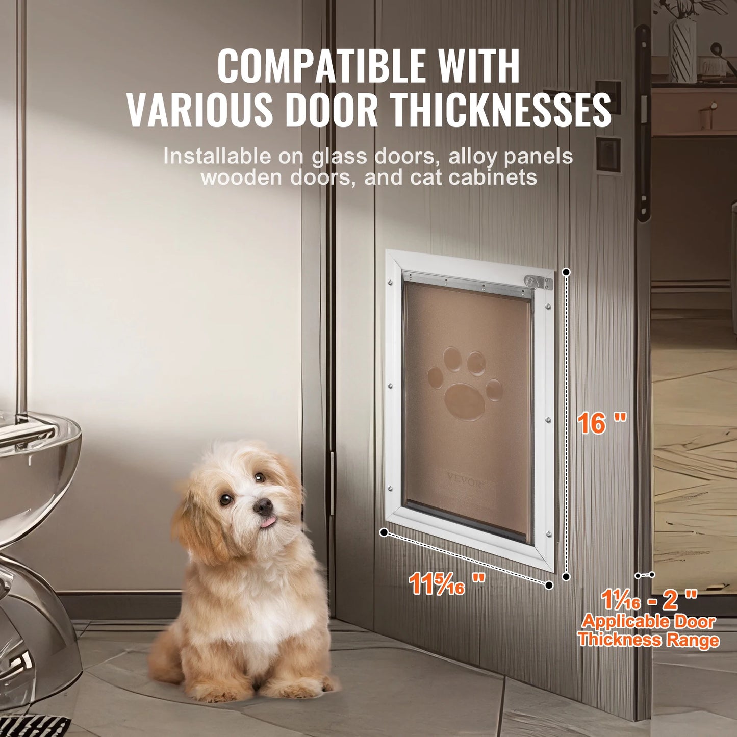 VEVOR Pet Door Aluminum Frame with Lock and Flap System Weatherproof Doggy Door Easy to Install in Interior or Exterior Doors