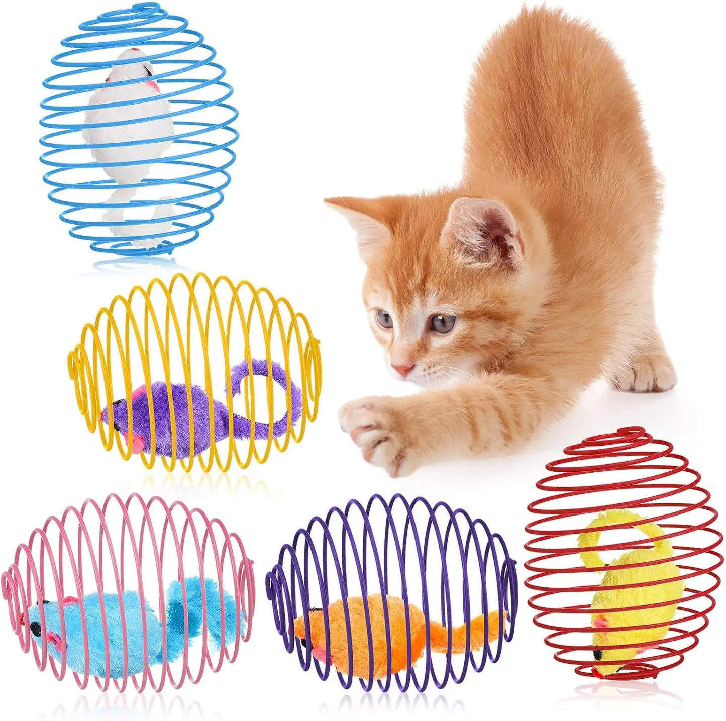 5 cat spring balls, stretchable spring toys, interactive rolling balls, colorful and interesting coil springs