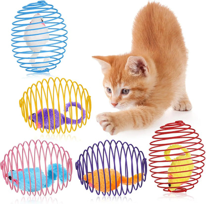 5 cat spring balls, stretchable spring toys, interactive rolling balls, colorful and interesting coil springs