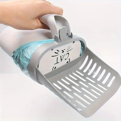 Premium Cat Litter Scoop with Waste Bag Holder | Durable Plastic Litter Box Cleaner for All Cat Breeds | Essential Pet Grooming