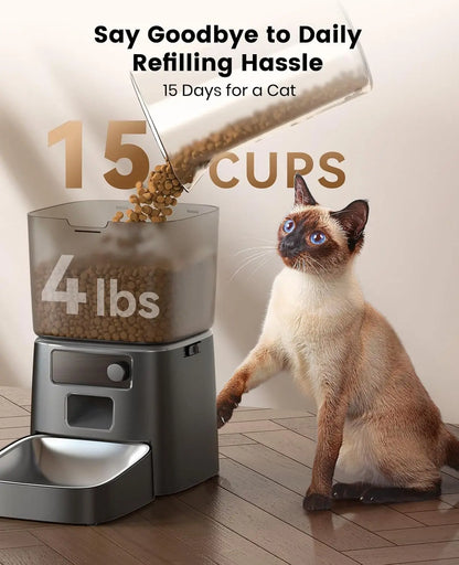 Smart WiFi Cat Feeder, 12 Cups/3.5L Automatic Dispenser with App Control, Timed Portion Control for Small Pets