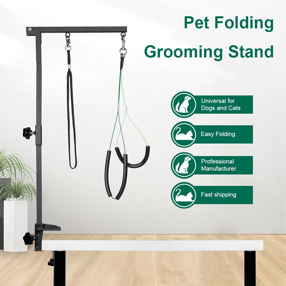 Dog Shower Stand Stainless Steel Pet Dog Grooming Table Bracket Arm with Restraint Rope Telescopic Pet Grooming Stand with Sling
