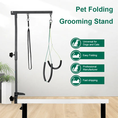 Dog Shower Stand Stainless Steel Pet Dog Grooming Table Bracket Arm with Restraint Rope Telescopic Pet Grooming Stand with Sling