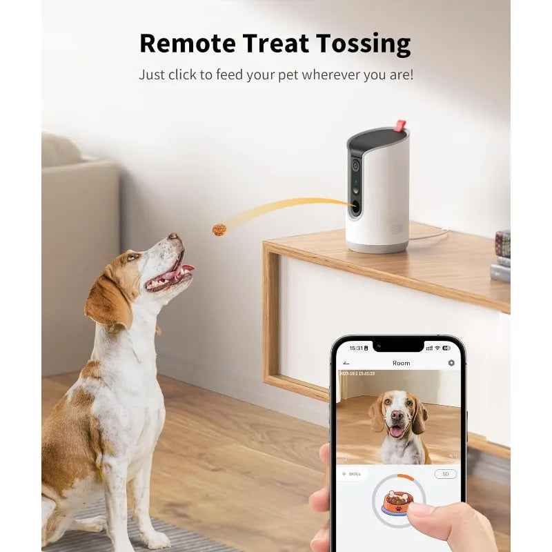 2K Pet Camera Treat Dispenser, 360°View Dog Camera with Phone App, 5G&2.4G WiFi 2-Way Talk Pet Camera Indoor for Cats Remote Tre