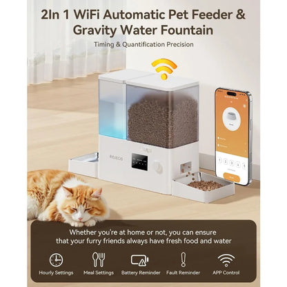 36Cups 8.5L WiFi Automatic Cat Feeder with Gravity Water Dispenser and Stainless Steel Bowls 2in1 Large Capacity 5L Food Dispen