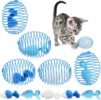 5 cat spring balls, stretchable spring toys, interactive rolling balls, colorful and interesting coil springs