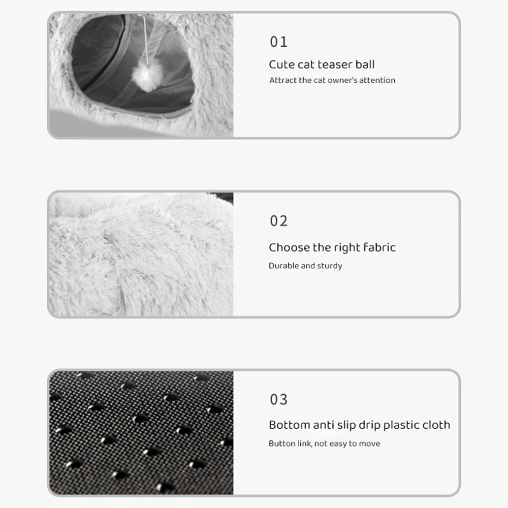 Cat Tunnel Bed with Mat Big Tube Playground Toy Soft Plush Material Full Shape Non-slip for Kitten Cat Playing 84cm/33.07"