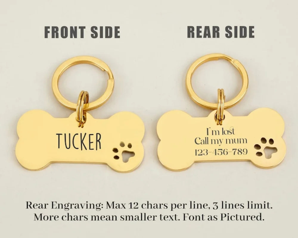 Bone Stainless Steel Dog ID Tag Custom Engraved with Name Personalized Logo Black Pet Memorial Gift Durable Collar Keepsake
