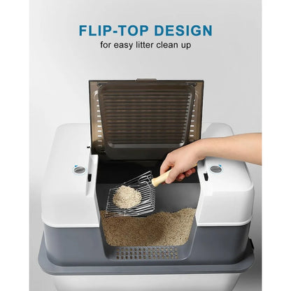 Cat Litter Box Enclosed with Lid, Covered Metal Kitty Litter Box with Litter Mat and Odor Reduction Pack(2kg)