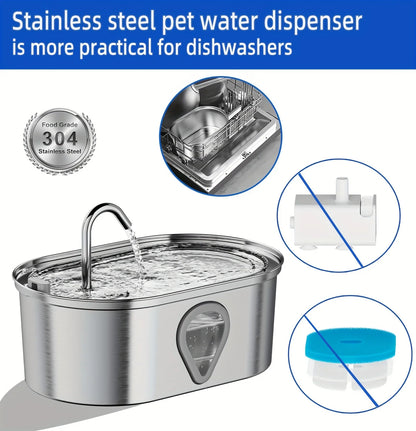 3.5L large capacity pet water dispenser automatic stainless steel water fountain with LED Lighting