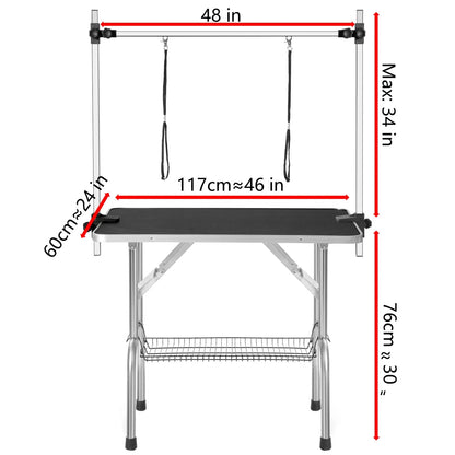 46in Professional Dog Pet Grooming Table Large Adjustable Heavy Duty Portable w/Arm & Noose & Mesh Tray
