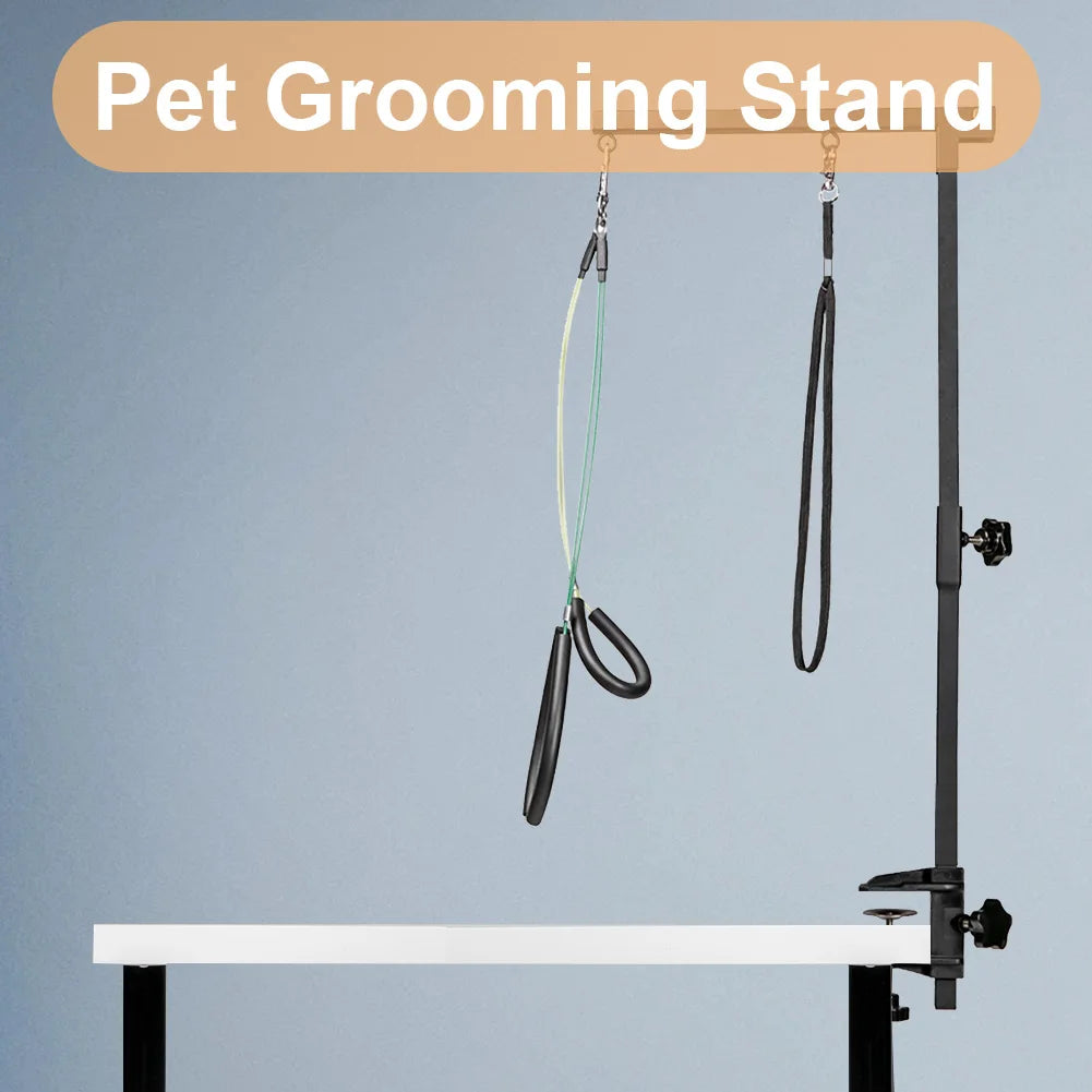 Dog Shower Stand Stainless Steel Pet Dog Grooming Table Bracket Arm with Restraint Rope Telescopic Pet Grooming Stand with Sling
