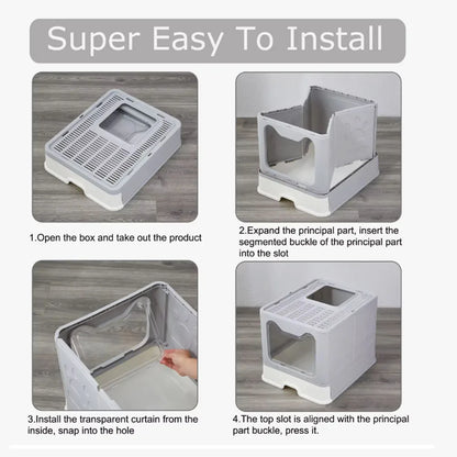 Convenient Foldable Litter Box: Drawer Design with Scooper for Easy Cat Waste Management