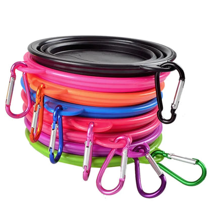 Collapsible Pet Silicone Dog Food Water Bowl Outdoor Camping Travel Portable Folding Pet Bowl Dishes with Carabiner Pet Supplies