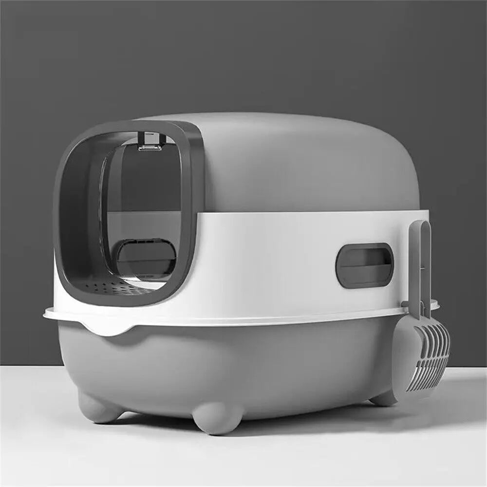 Oval Oblong Hooded Cat Litter Box Tray Front Entry Enclosed Toilet with Litter Scoop for Kittens Cat