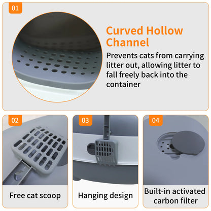 Oval Oblong Hooded Cat Litter Box Tray Front Entry Enclosed Toilet with Litter Scoop for Kittens Cat