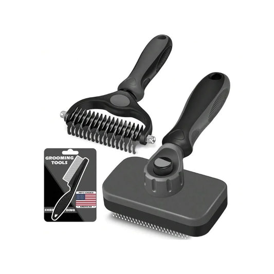 【New style】3PCS Self-Cleaning Slicker Brush, Pet Grooming Rake and Bath Brush For Dogs, Cats And Horses Double-Sided Dematting