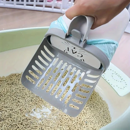 Premium Cat Litter Scoop with Waste Bag Holder | Durable Plastic Litter Box Cleaner for All Cat Breeds | Essential Pet Grooming
