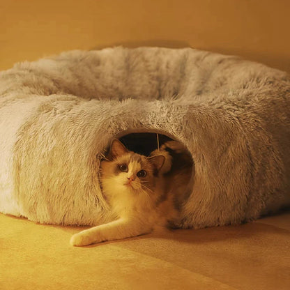 Cat Tunnel Bed with Mat Big Tube Playground Toy Soft Plush Material Full Shape Non-slip for Kitten Cat Playing 84cm/33.07"