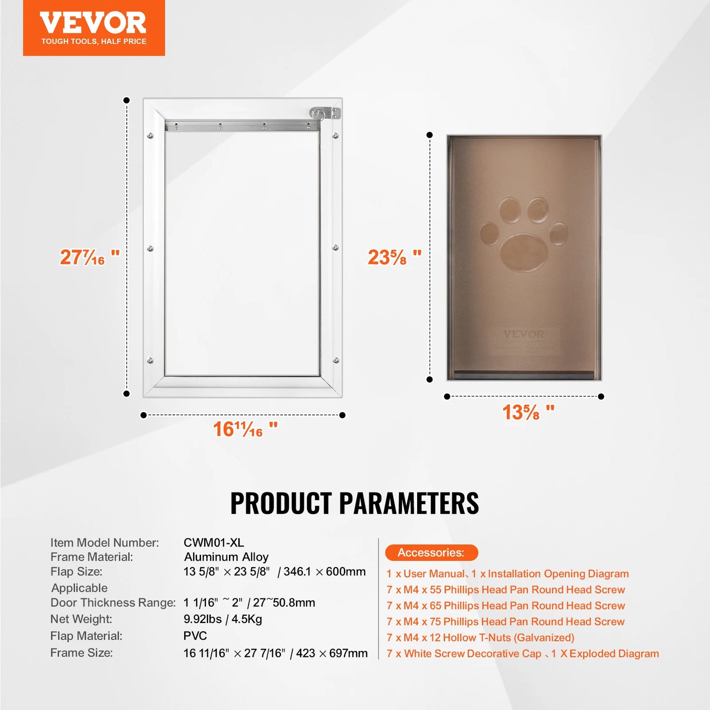 VEVOR Pet Door Aluminum Frame with Lock and Flap System Weatherproof Doggy Door Easy to Install in Interior or Exterior Doors