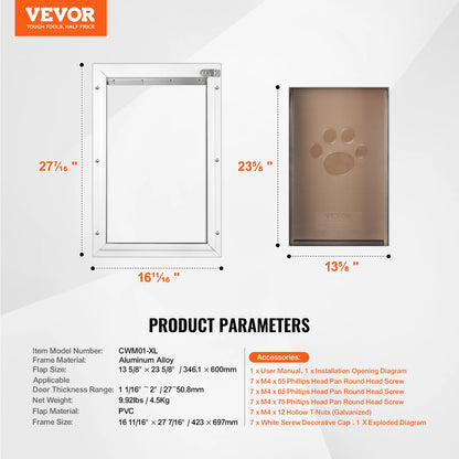 VEVOR Pet Door Aluminum Frame with Lock and Flap System Weatherproof Doggy Door Easy to Install in Interior or Exterior Doors