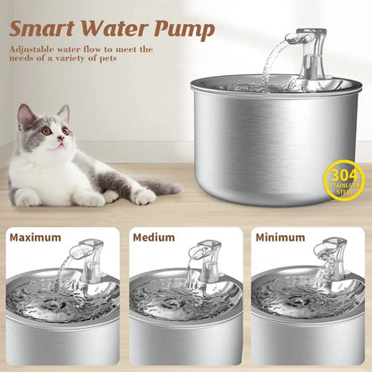 Automatic cat water fountain with optional sensor  and heater. 2L fully stainless steel pet water dispenser