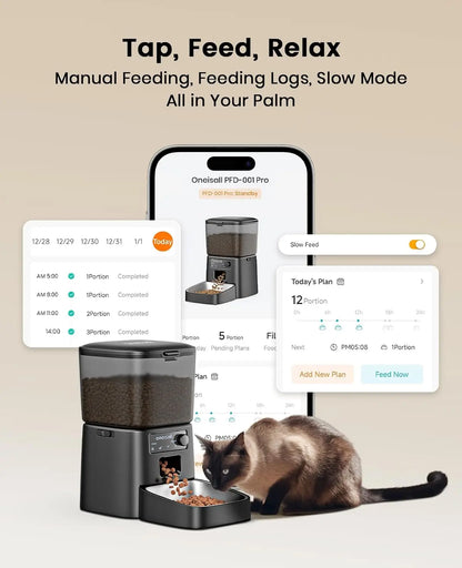 Smart WiFi Cat Feeder, 12 Cups/3.5L Automatic Dispenser with App Control, Timed Portion Control for Small Pets