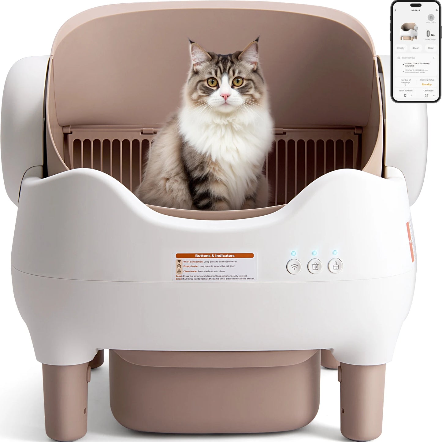 Self Cleaning Litter Box, Automatic Cat Litter Box with APP Control, Odor-Free  Large Waste Bin, Open-Top for Multi Cats